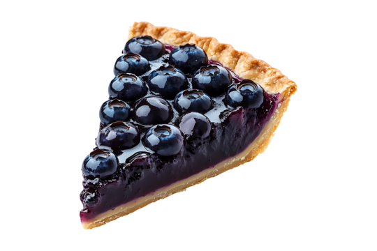 A delectable slice of blueberry pie sits isolated on transparent background
