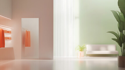 Modern interior design showcase contemporary bathroom minimalist style bright environment wide view aesthetic concepts