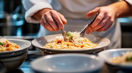 Risotto Being Prepared with Hands and Fork