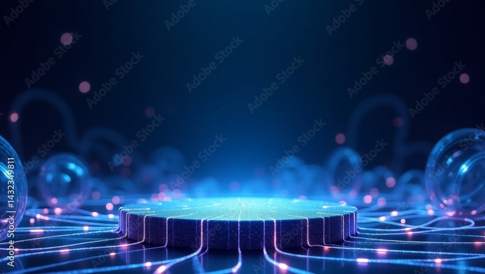 Poster abstract 3d render of a futuristic platform with a glowing digital aesthetic