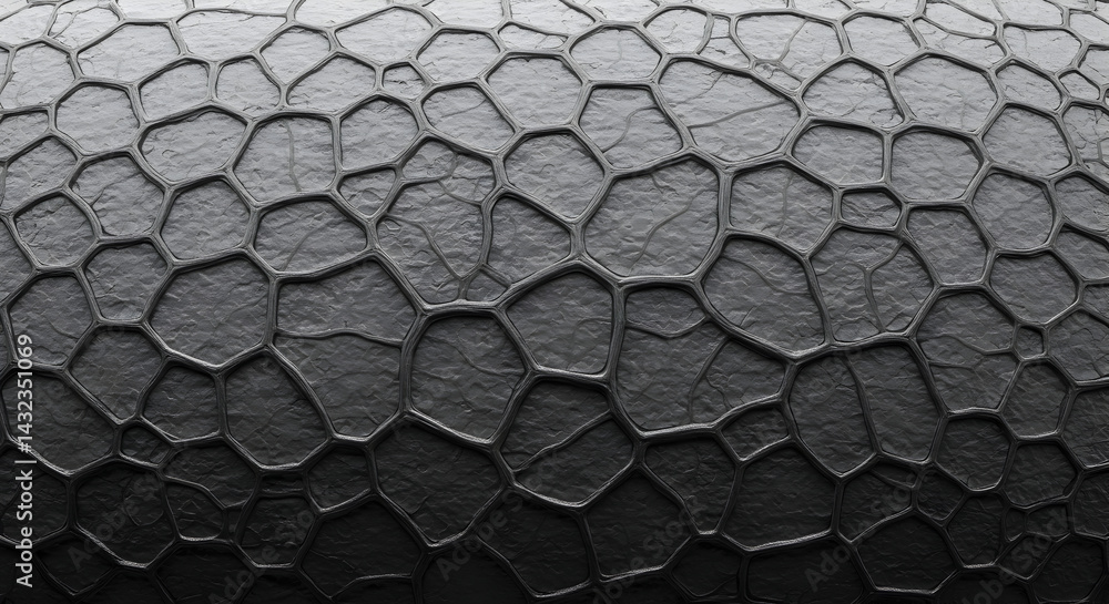 Poster dark cellular mosaic tiling with uneven stone texture and unique design