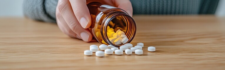 Person Taking Pills from a Bottle for Health and Wellness