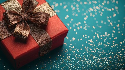 Bright solid color background with a red gift box offers a web banner template with room for copy, ideal for quick customization in marketing or gift-related designs.