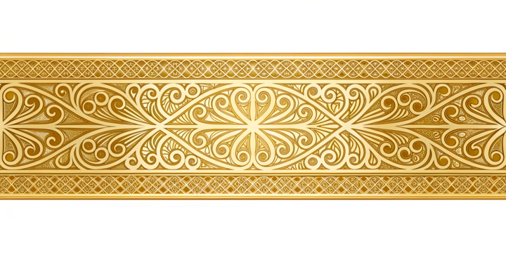 Intricate Golden Ornamental Border Isolated on Transparent Background