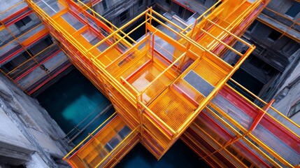 Bright Orange Safety Railings in an Industrial Construction Site