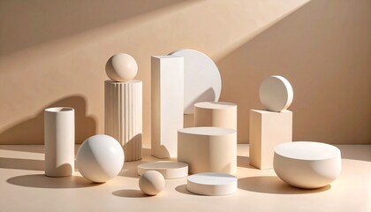 Minimalist arrangement of geometric objects still life