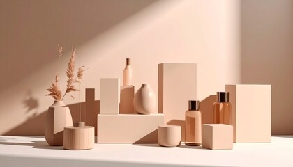 Minimalist arrangement of geometric objects still life