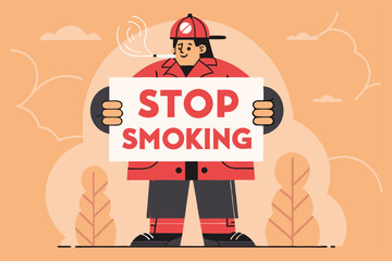 A determined individual holds a protest sign reading "Stop Smoki," conveying anger and frustration against smoking.  Focus on the sign and the person's expression.