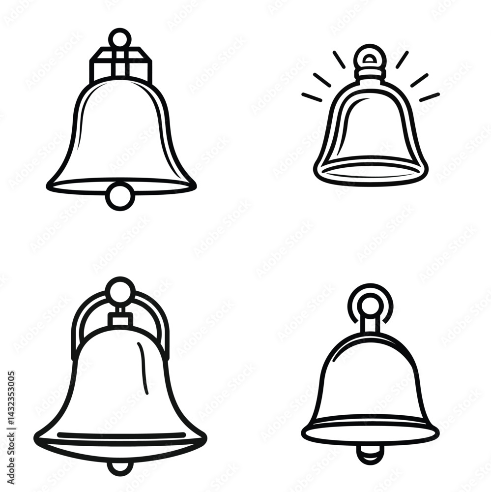 Poster collection of line art bell icons isolated on transparent background vector