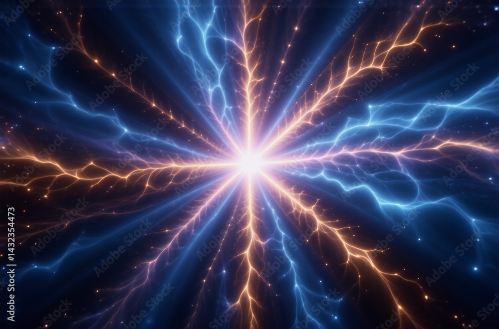 Aufkleber a mesmerizing cosmic explosion of vibrant blue and orange energy bursts from a central point, radiat
