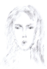 Female portrait, monochrome. Encaustic, art decoration, sketch. Illustration hand drawn modern, new