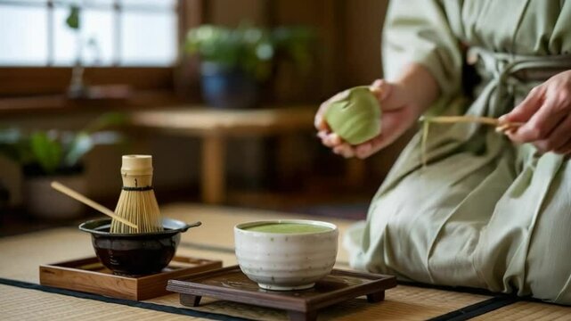 Japanese Tea Ceremony &mdash; Matcha Preparation in Tatami Room