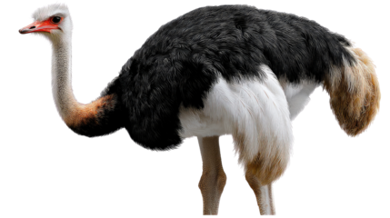 Ostrich Portrait in Focus: An isolated portrait of an elegant ostrich, showcasing its distinctive features with a focus on its long neck and expressive eyes.