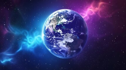 Obraz premium Artistic rendering showcases planet earth amidst vibrant cosmic nebulae