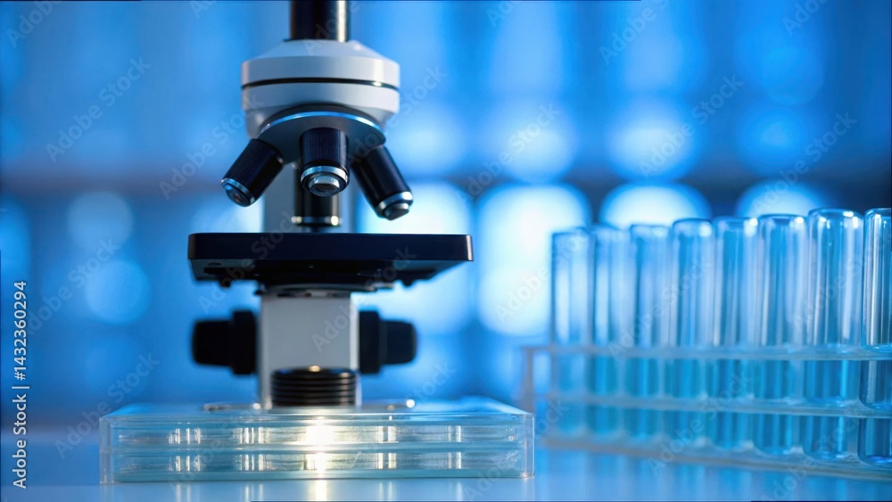 Poster high-resolution microscope setup in medical laboratory environment
