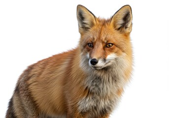 Fototapeta premium Close up portrait of a red fox with a white background looking to the side with alert expression