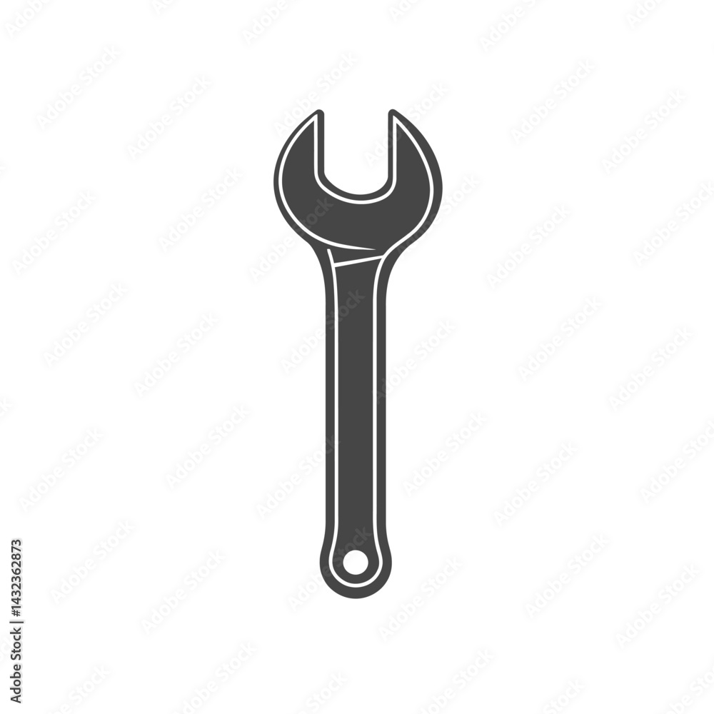 Poster gray mechanic wrench tool isolated on white background simple vector icon