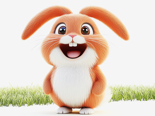 Adorable rabbit with a big smile and fluffy fur captured in a cute 3d illustration full body representation