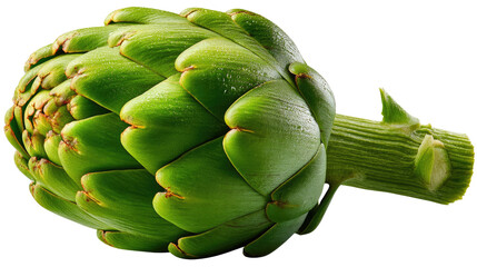 Fototapeta premium Artichoke Delight: A close-up shot showcases the intricate textures of a fresh, vibrant artichoke, emphasizing its lush green color and unique, edible petals.