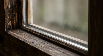 Rustic Window Frame with Natural Light And Blurred Exterior View
