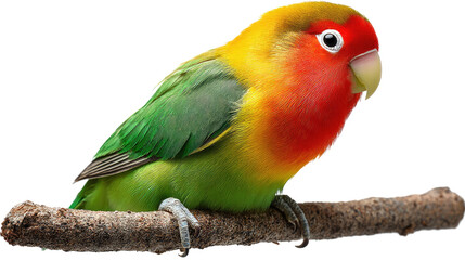 Fototapeta premium Tropical Lovebird Perched: A vibrant, tropical lovebird with striking plumage perches gracefully on a slender branch, showcasing its captivating beauty and exotic appeal. 