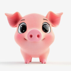 Cute 3d illustration of a pink pig with a joyful expression standing in a lively farmyard environment full of color
