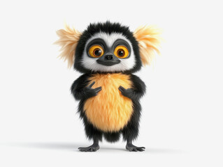 Fototapeta premium Adorable 3d illustration of a cute little monkey with big eyes playfully interacting in its lively jungle environment