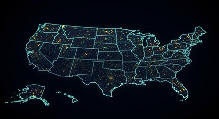 United States Map with City Lights