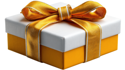 Gift Box: An elegantly wrapped gift box, adorned with a luxurious gold ribbon, radiating an aura of anticipation and joyous occasion.