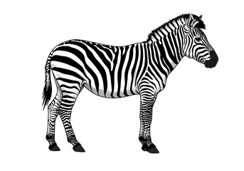 Stripped zebra standing isolated