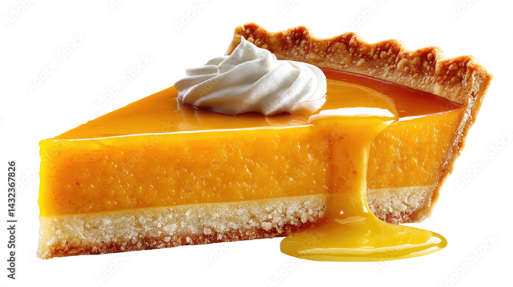 Poster slice of pie: indulge in the enticing allure of a golden pie slice, adorned with a generous swirl of