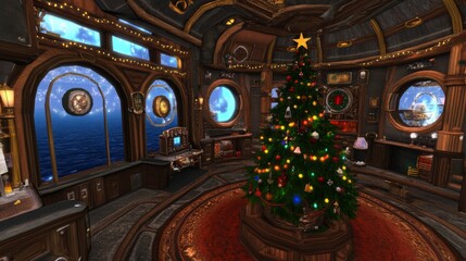 Obraz premium Steampunk Christmas Cabin Interior Design