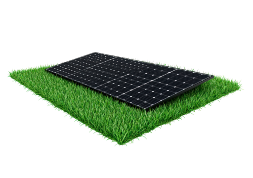 A solar panel positioned on grassy ground isolated on transparent background