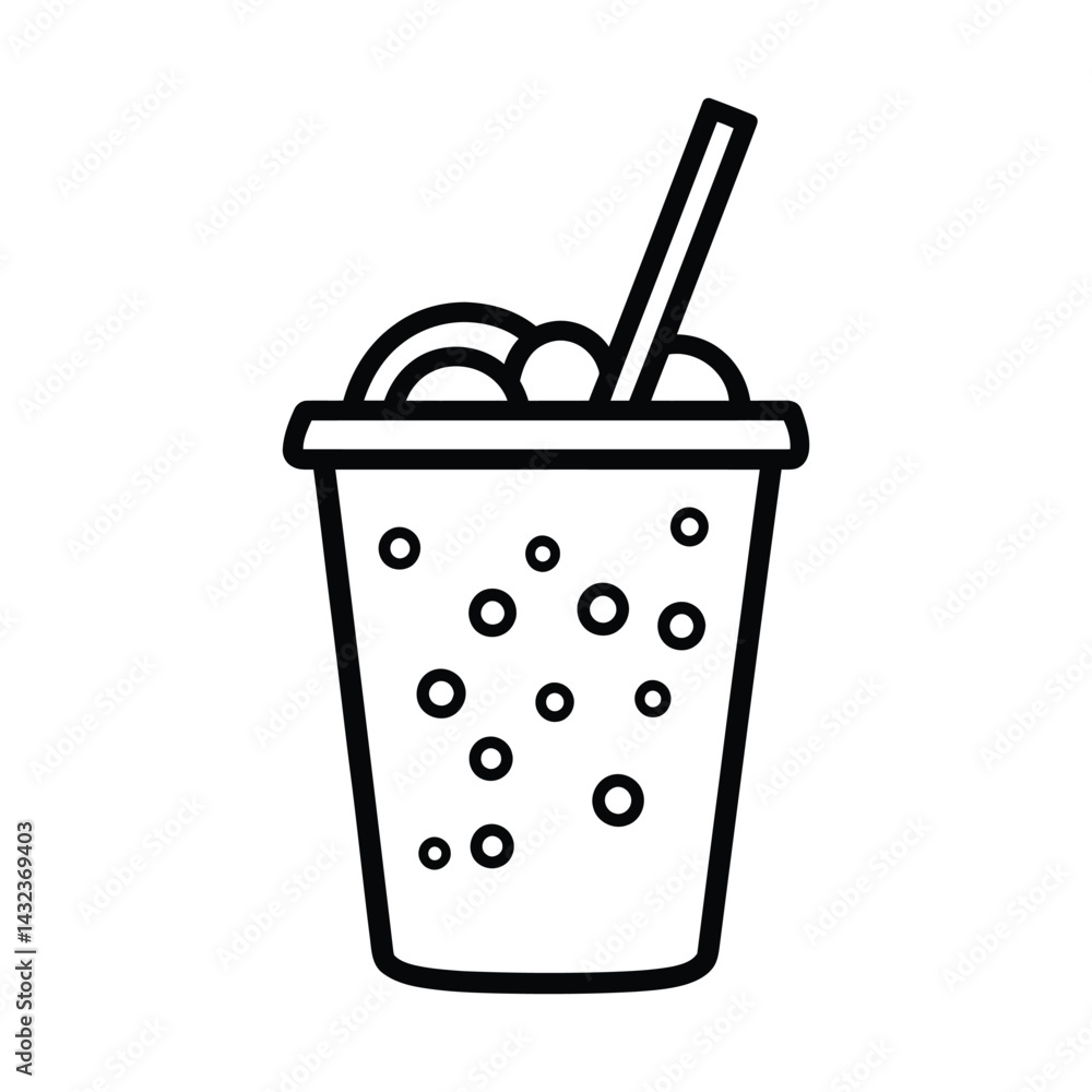 Poster outline icon of a drink with straw and bubbles isolated on transparent background