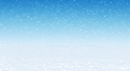 Fototapeta premium Winter Snowfall Creates Serene Blue Sky Background with Glittering Snowflakes