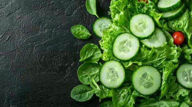 Fresh green salad vegetables closeup healthy food photography