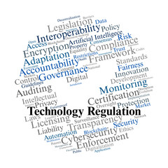 Technology Regulation Word Cloud. Key Concepts on Policy, Compliance, and Digital Rights