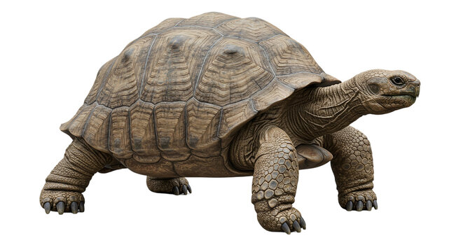 A full body shot of a tortoise with a patterned shell against a black background in a studio shot - Powered by Adobe