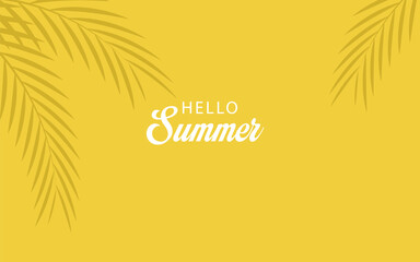Obraz premium summer yellow background with palm leaves. Tropical summer leaf shadow design