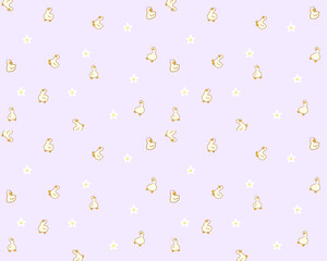 seamless cute little duck with purple ribbon pastel color vector illustration for wallpaper background