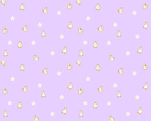 seamless cute little duck with purple ribbon pastel color vector illustration for wallpaper background