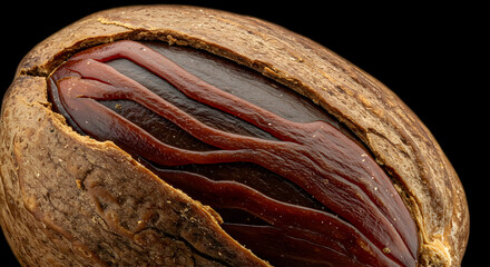 Exotic Nutmeg Close Up Showcasing Its Rich Texture And Aromatic Spice