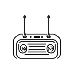Fototapeta premium Radio Icon with Antenna in Minimalist Style, Black Outline and Transparent Background