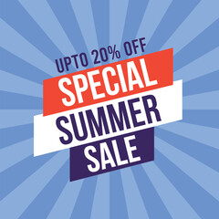 Special Summer Sale, Up to 20% Off, Bright Banner For Your Website. Vector Illustration. 