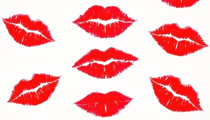 Red lipstick kiss prints on white background (1)