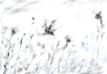 Blooming meadow, monochrome. Encaustic, art decoration, sketch. Illustration hand drawn modern, new