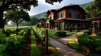 Obraz premium Italian Villa, Vineyard, Sunrise - Luxury Real Estate