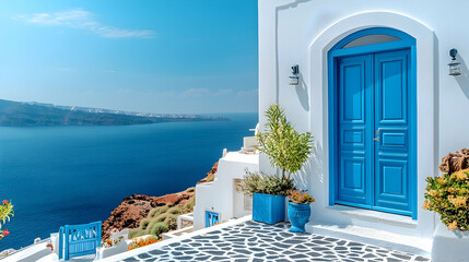 Fototapeta premium Coastal home's breathtaking view of the deep blue sea.