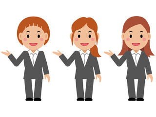 こちら、と笑顔のグレースーツの若い女性。その2