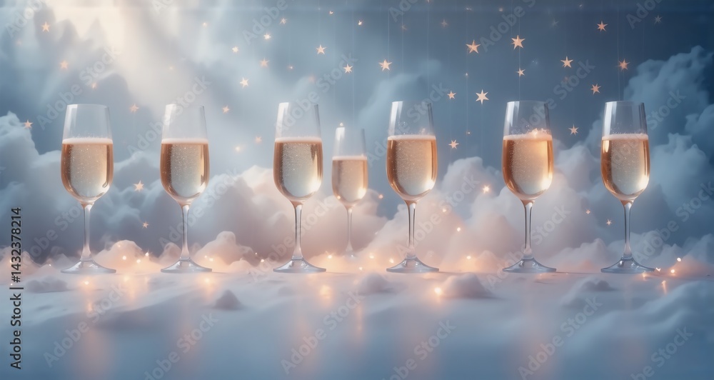 Aufkleber a festive scene with champagne flutes, lit with a ethereal glow and starry backdrop. celebratory, li